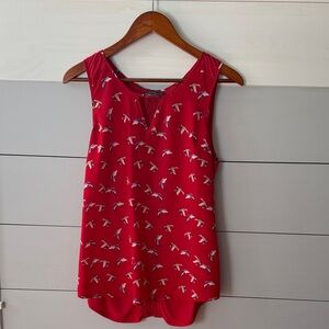 Market & Spruce Red Bird Print Sleeveless Blouse